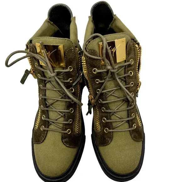 Giuseppe Zanotti Olive and Gold Men\'s Canvas High-top sneaker Giuseppe Zanotti Men main image 3